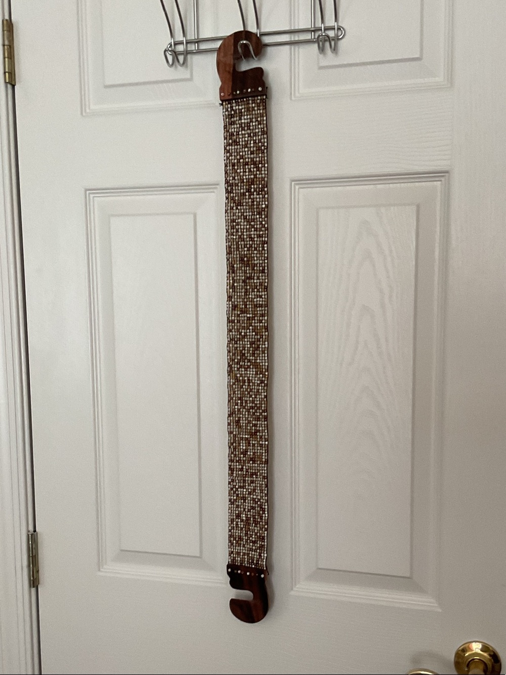 Handwoven Beaded Eladtic Waist Belt in Brown and Cream